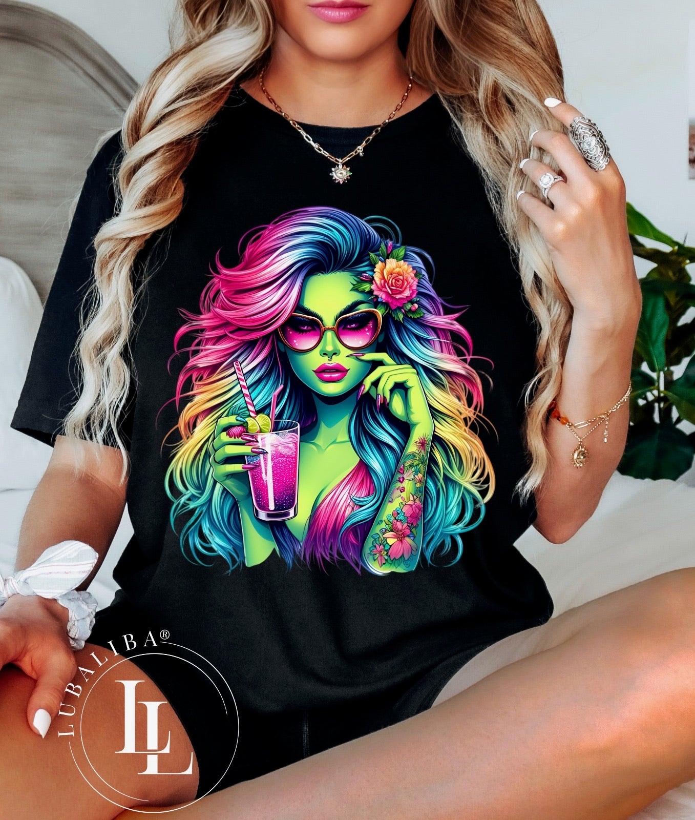 T-shirt unisexe "Fleur verte" Noir Numéro d'article : DAS